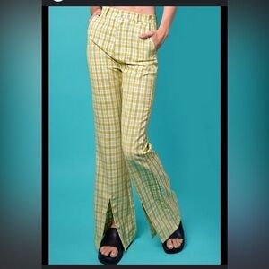 Daisy Street Green Yellow Juniper Plaid Split Hem Trousers US Small